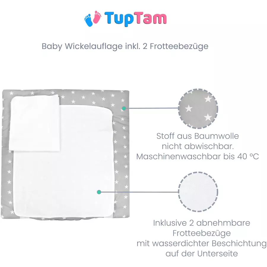 TupTam Baby Wickelauflage inkl. 2 Frotteebezügen rosaweiß