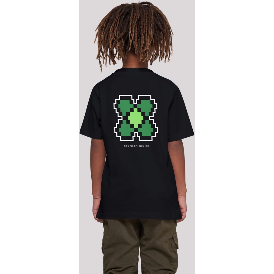 F4NT4STIC T-Shirt Silvester Happy New Year Pixel Kleeblatt schwarz