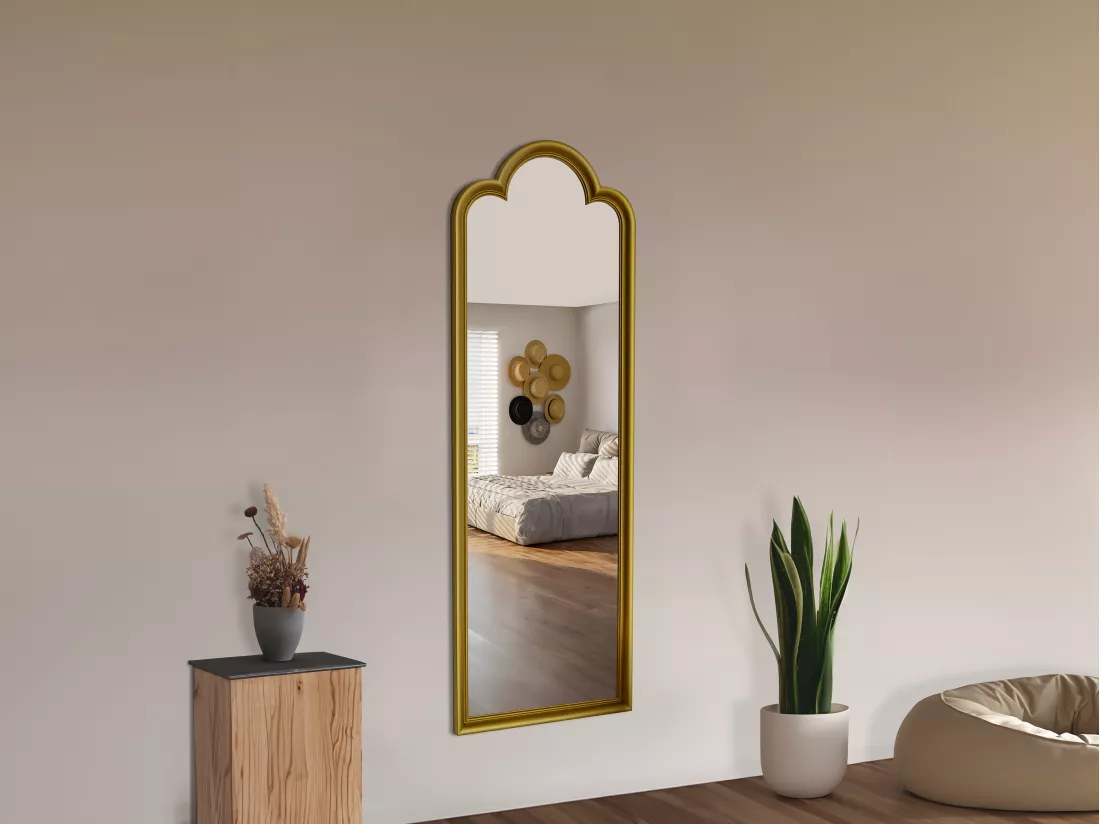 Miroir vintage en bois de paulownia - L. 84.5 x H. 139 cm - Doré - MEINI