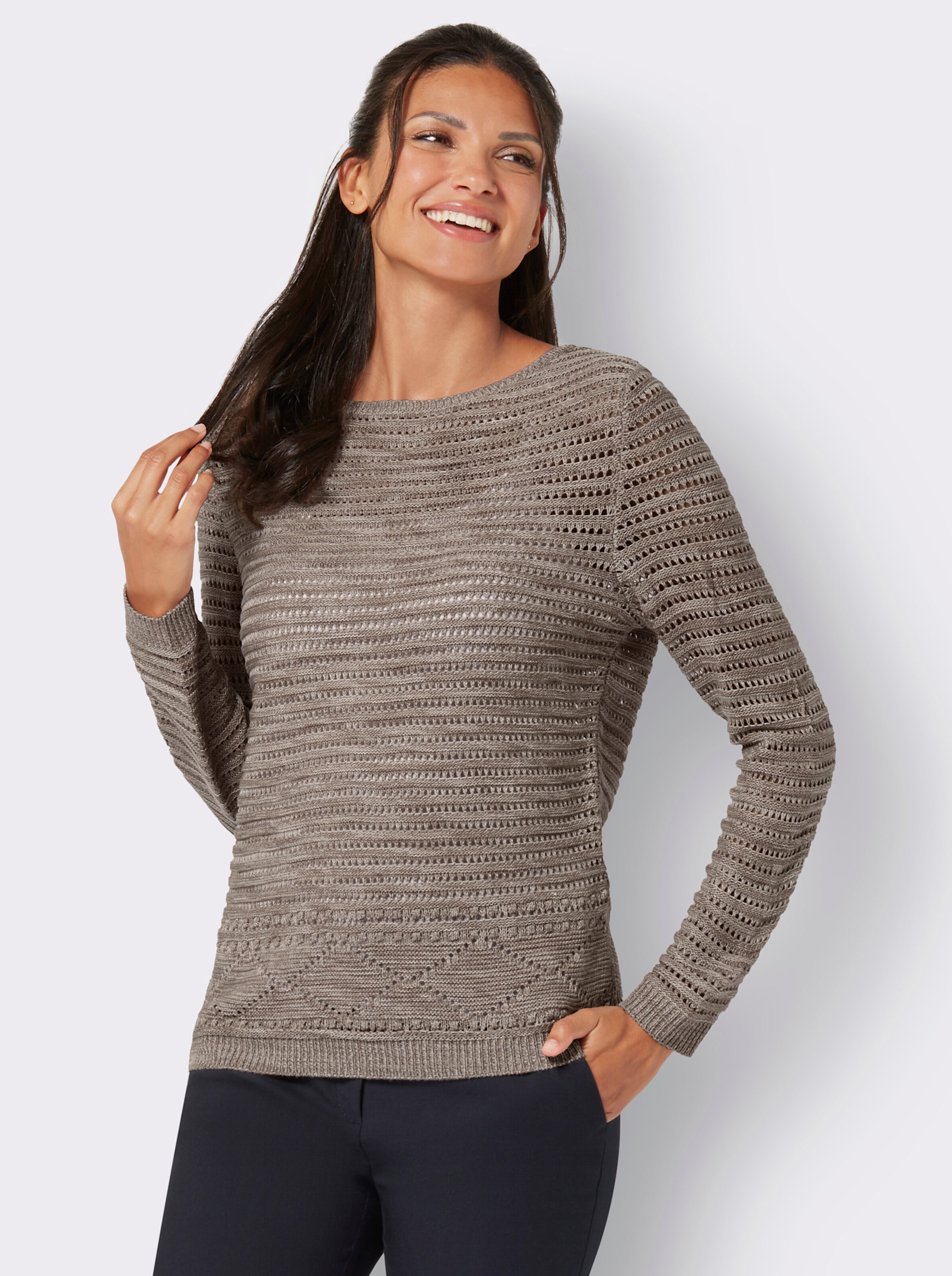 Langarm-Pullover mit Ajour-Muster