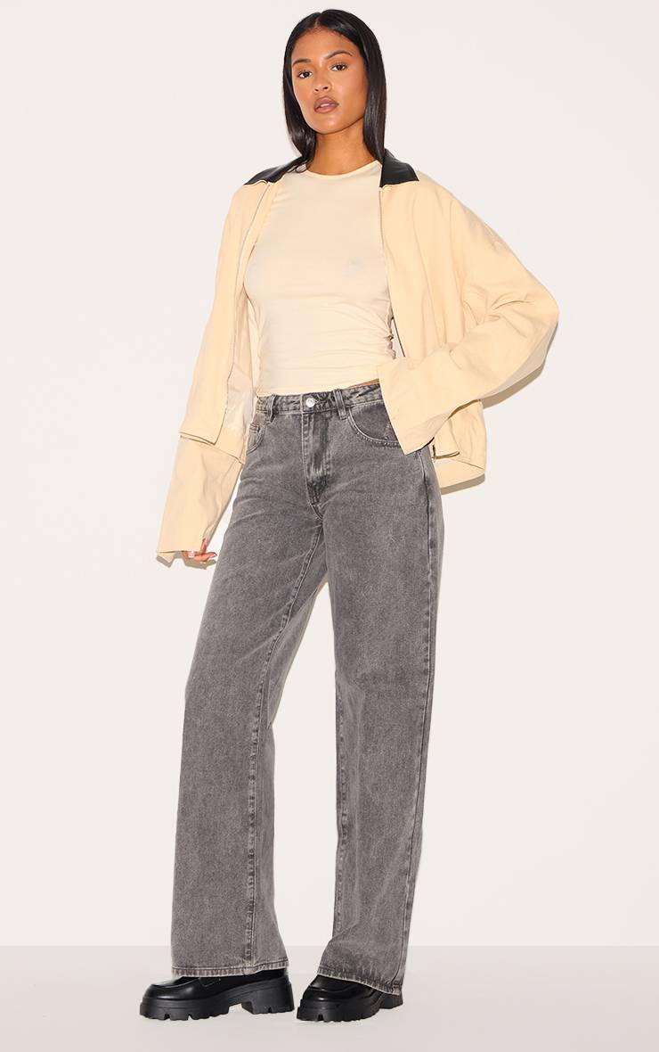 Washed Grey Jean Taille Haute Jambe Droite Coupe Tall