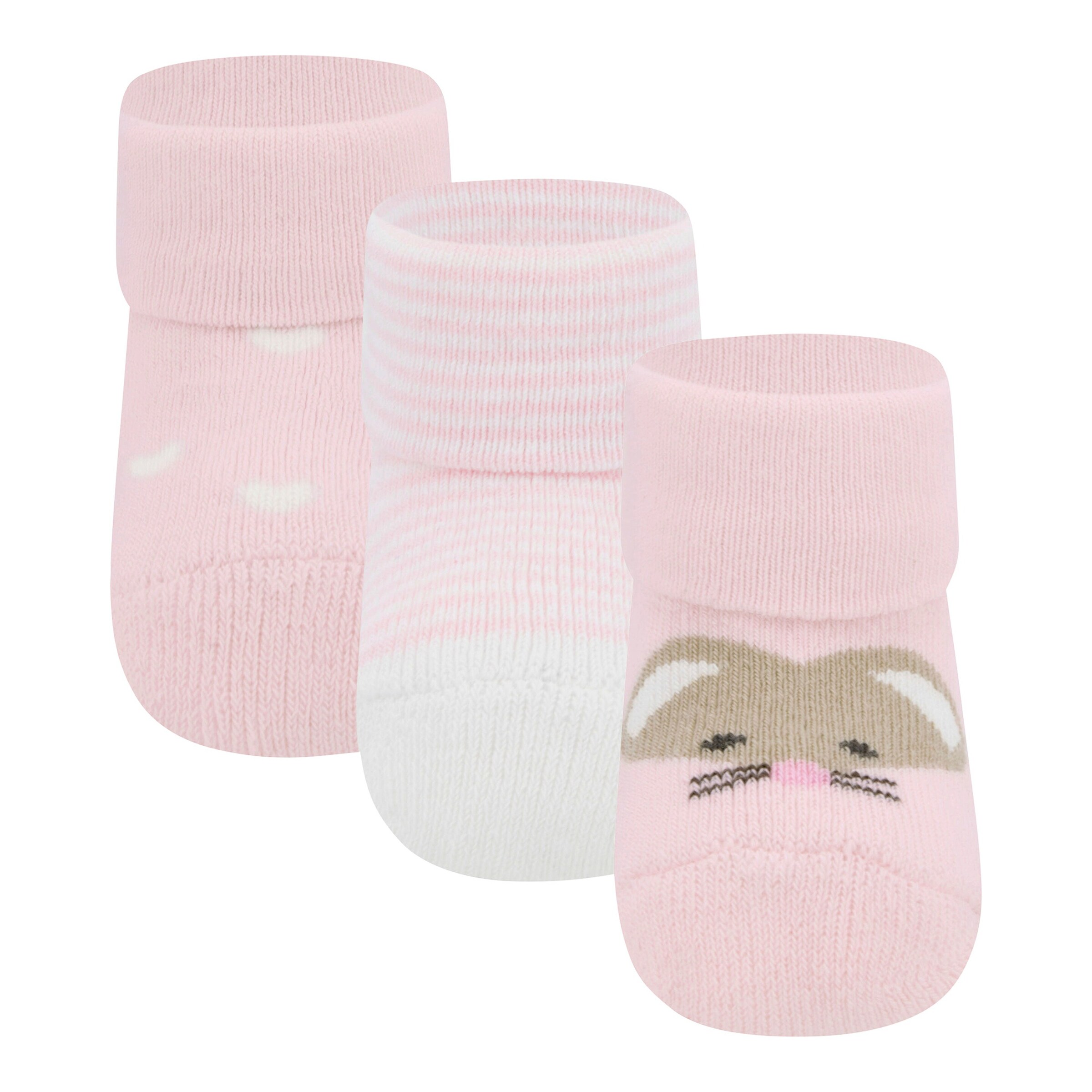 Ewers 3er-Pack Erstlingssocken Maus Ringel Herzen rosa/natur