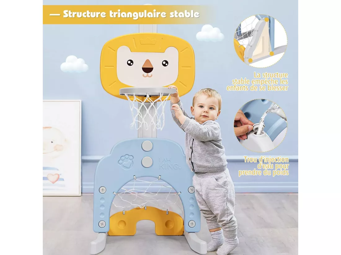 Ensemble de Basket 3-en-1, Hauteur Ajustables de 110cm à 149cm, Inclus Jeu de Basketball, Football