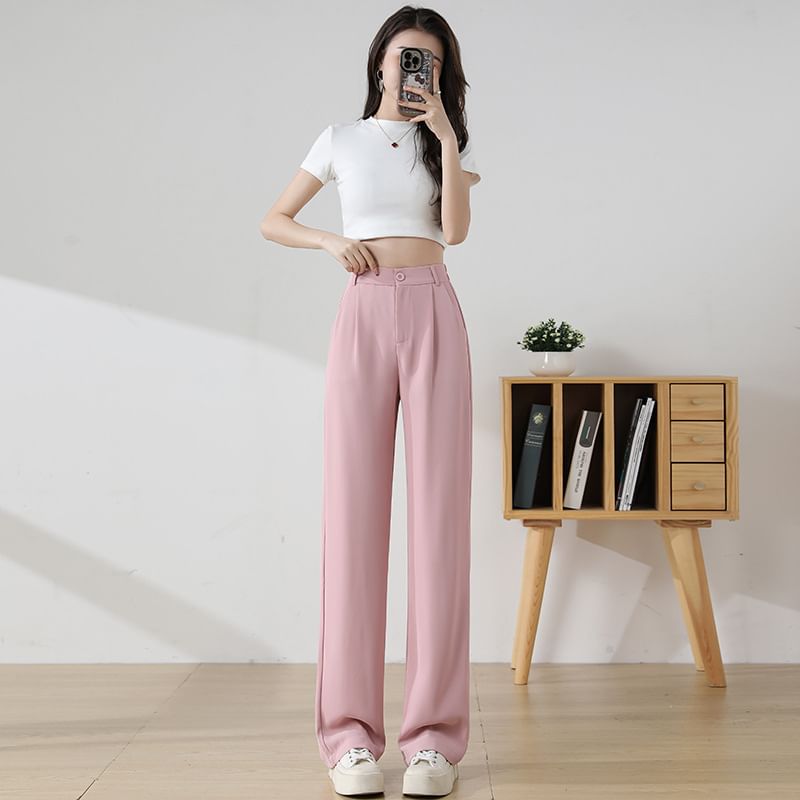 Jaqmine - Hoge taille effen rechte broek