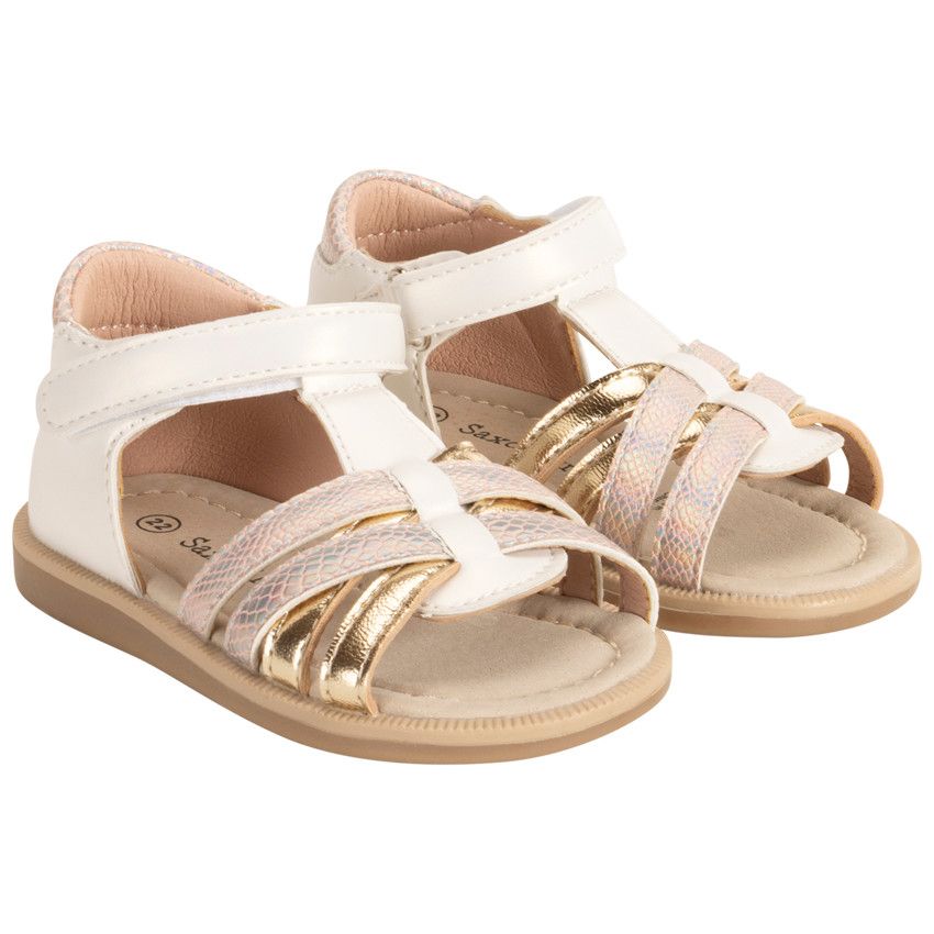 Sandales velcro à brides croisées fantaisie pour bébé fille - Blanc