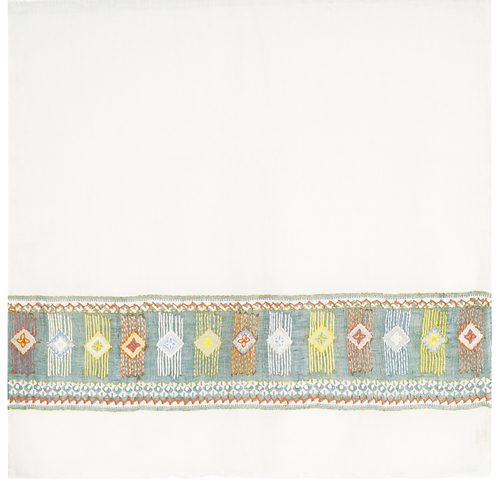 CELIA - Foulard broderie aztèque en lin| Blanc
