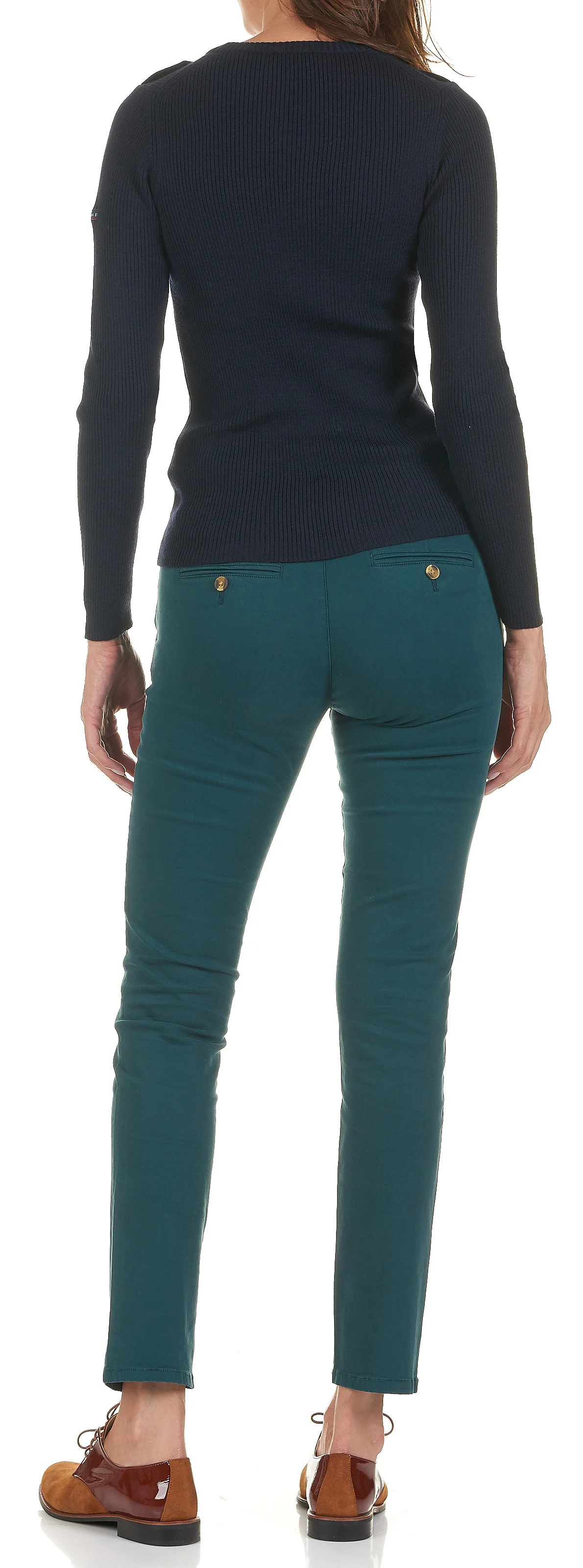 Pull col rond moulant en laine côtelée | Bleu