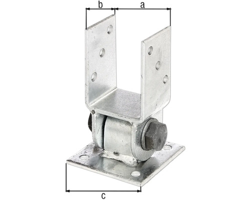 U-vormige paaldrager om vast te schroeven met beweegbaar bovendeel 71 x 60 mm thermisch verzinkt 1 stuk