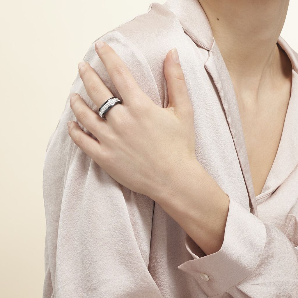 Bague Noire Ceramique Blanc Céramique Et Strass
