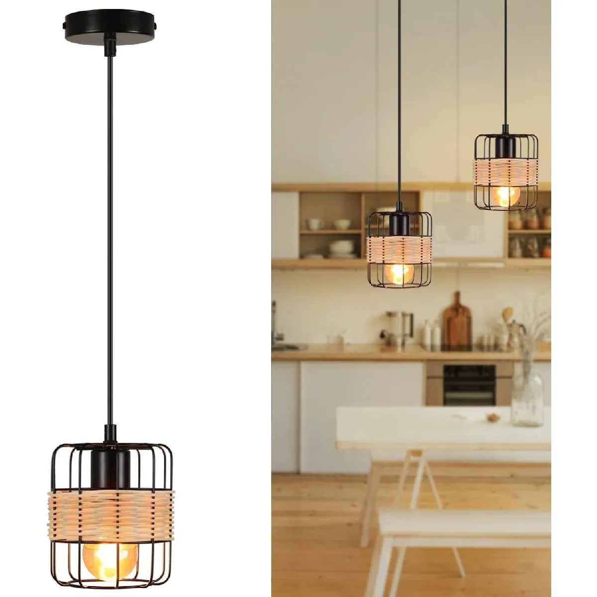 NETTLIFE Suspension Vintage Rotin Noir