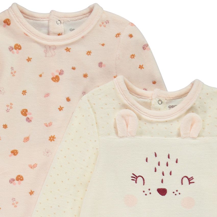 Lot de 2 dors-bien en velours motif biche pour bébé fille - Ecru