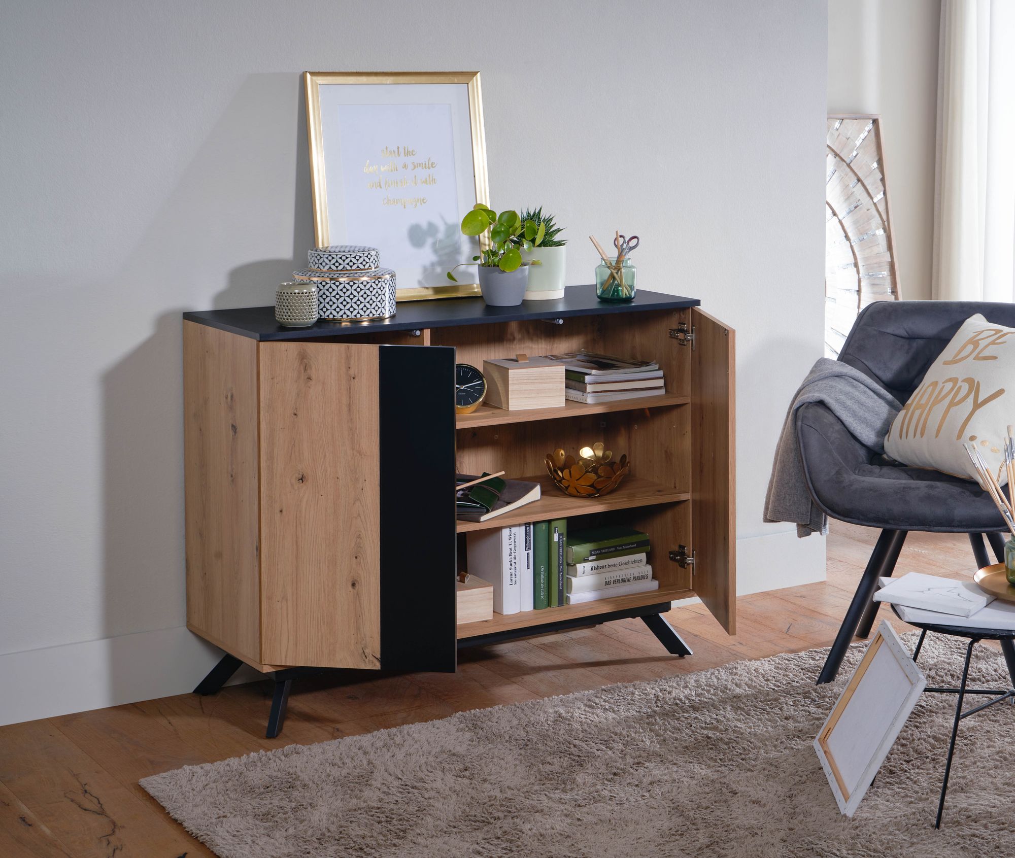 Sideboard FineBuy Anrichte 110x87x40 cm MDF Eiche Dekor Kommode Standschrank
