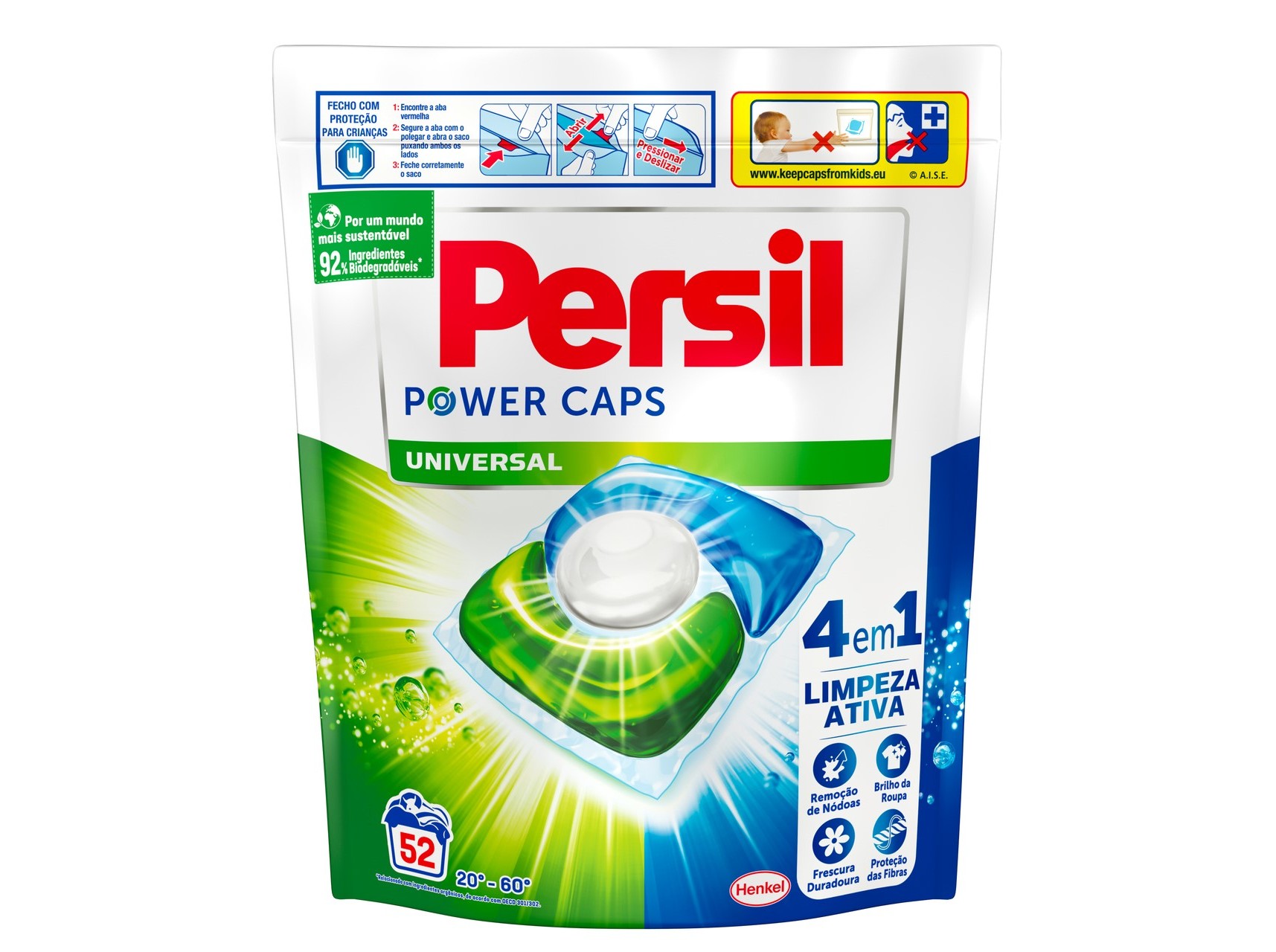 DETERGENTE ROUPA MÁQUINA CÁPSULAS PERSIL POWER UNIVERSAL 52D