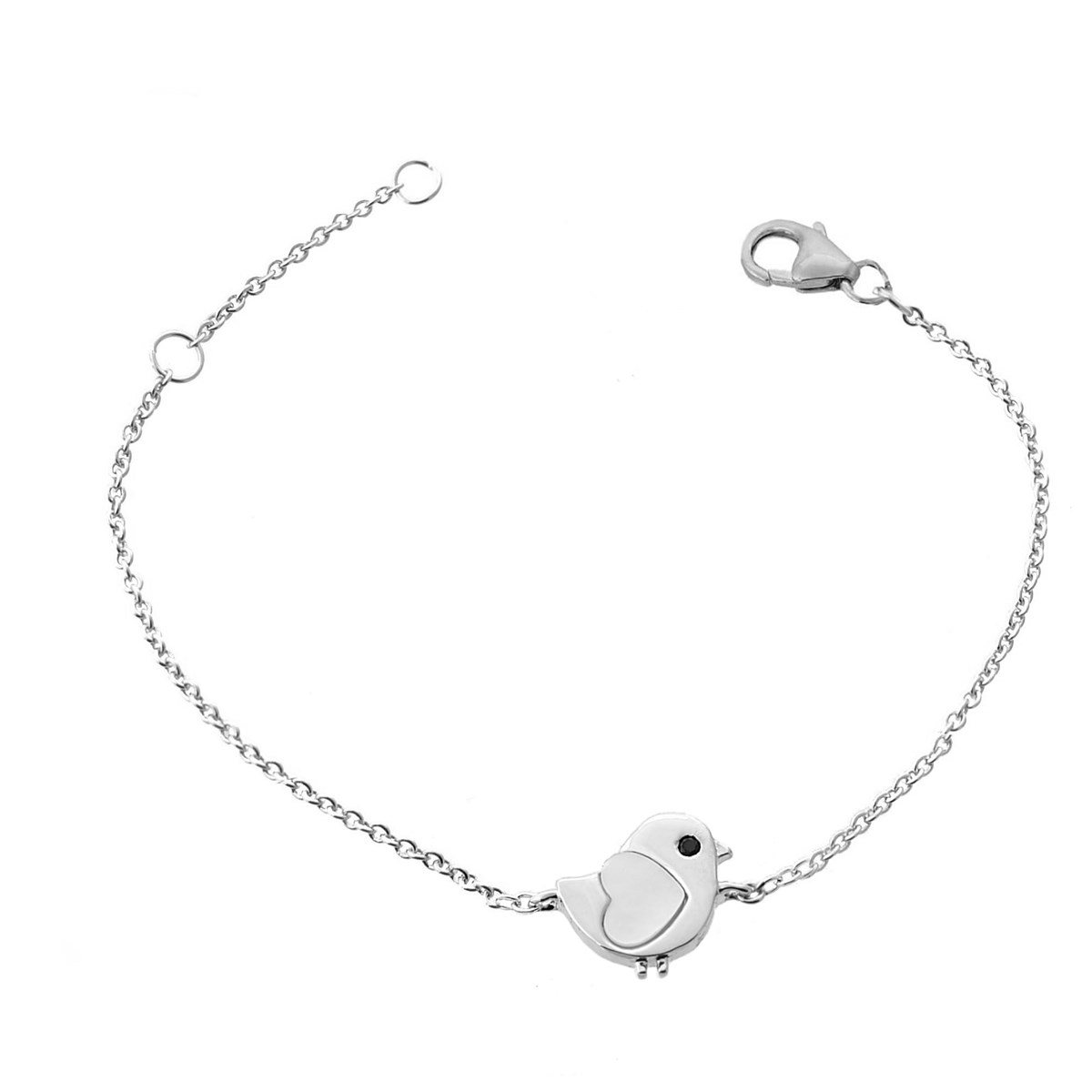 Bracelet oiseau coeur de nacre oeil oxyde de zirconium noir Argent 925 Rhodié