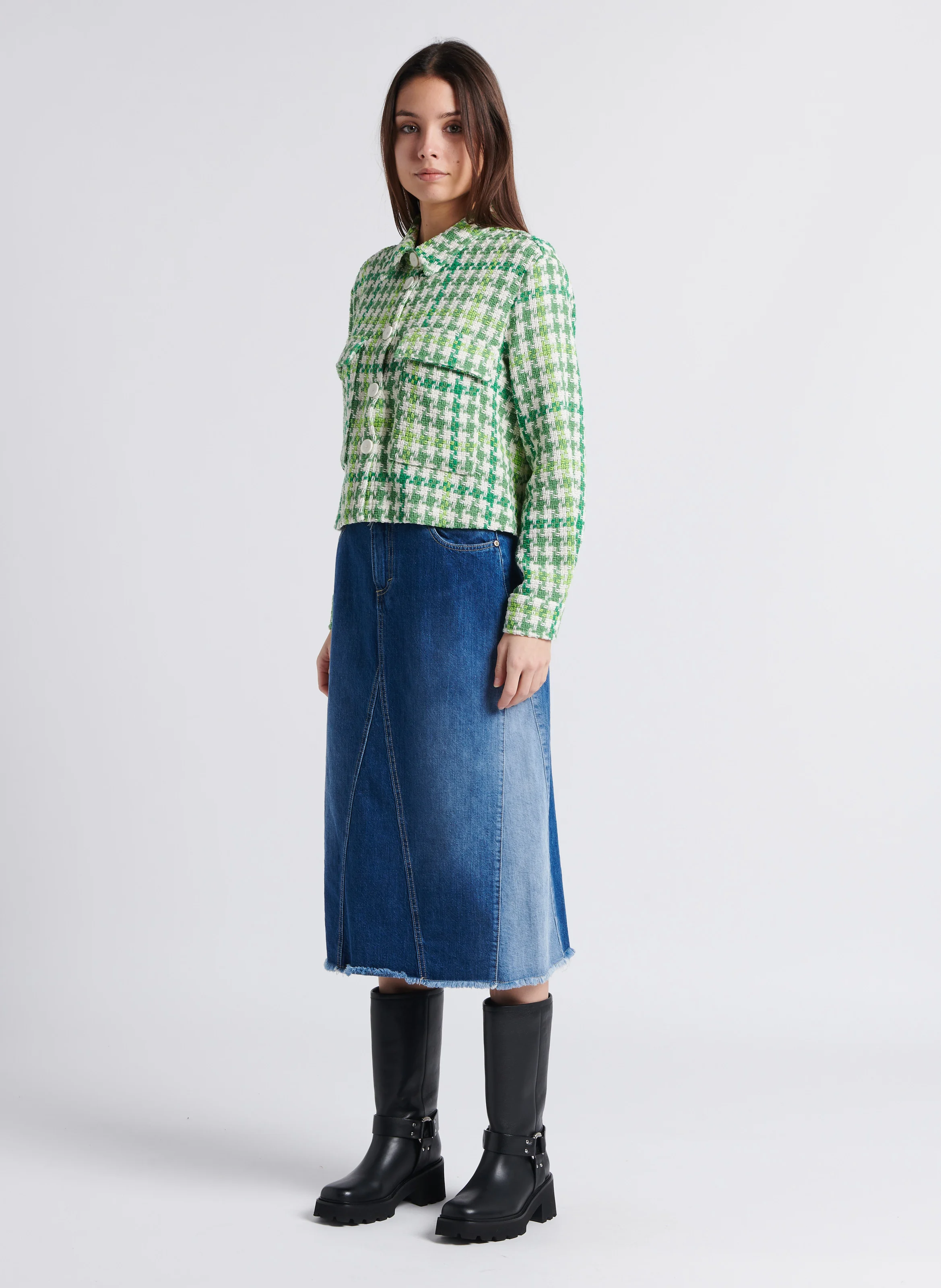 Jupe midi évasée en coton | Bleu