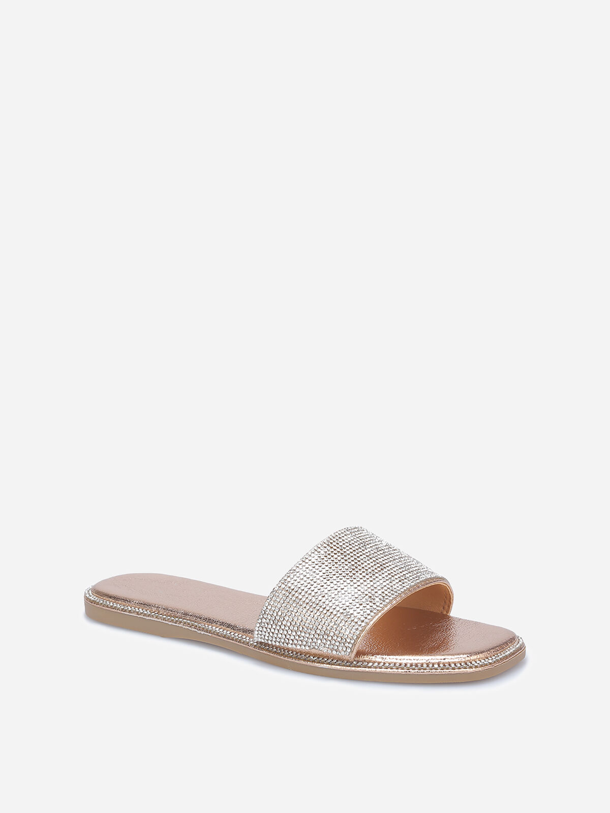 Mules plates à strass- Doré rose