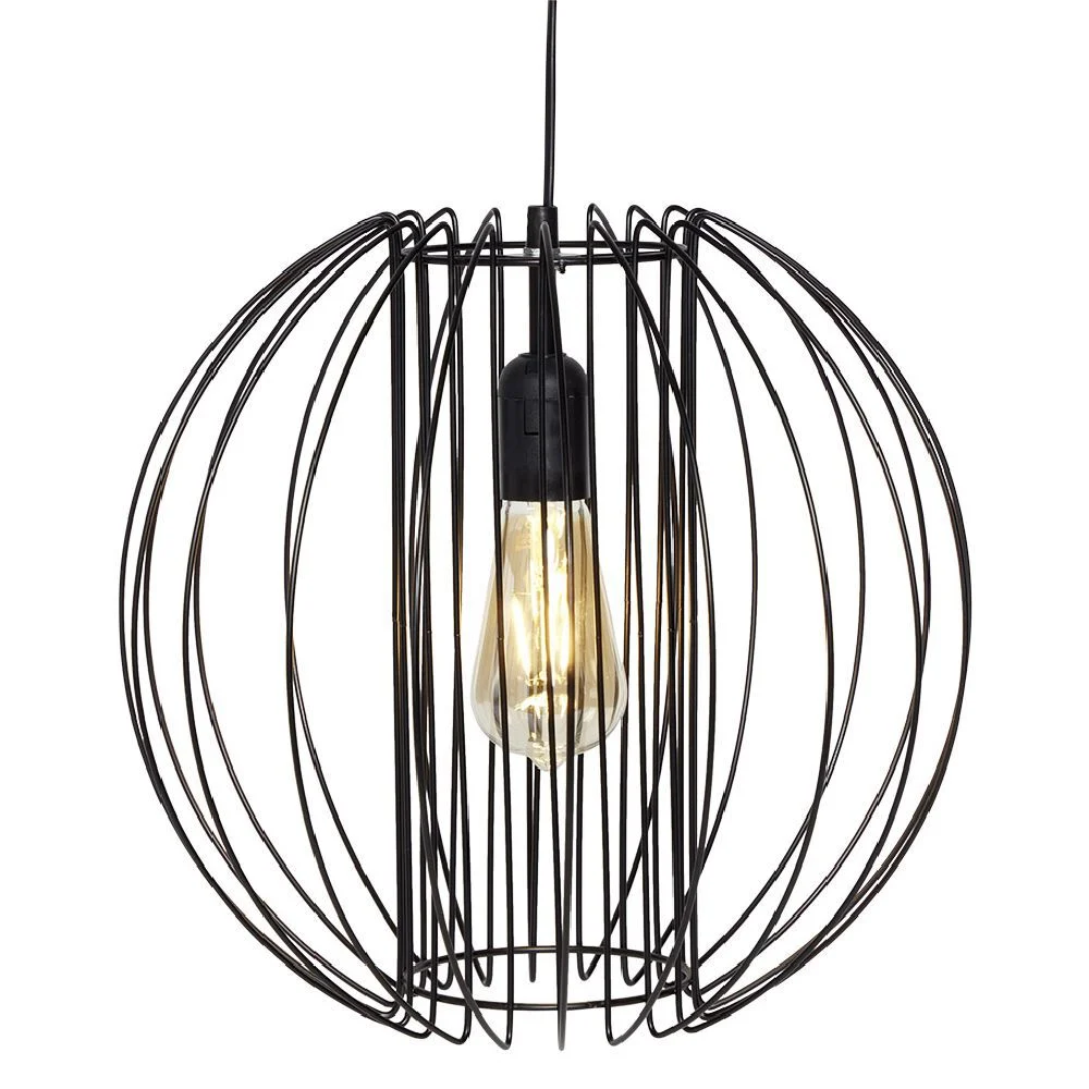 Luminaire à suspension filaire ronde métal noir Ø35cm