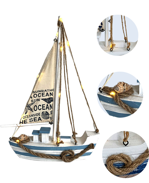 Miniatur Segelboot Home Deko Badezimmer Accessoire mit Beleuchtung (Batteriebetrieben)