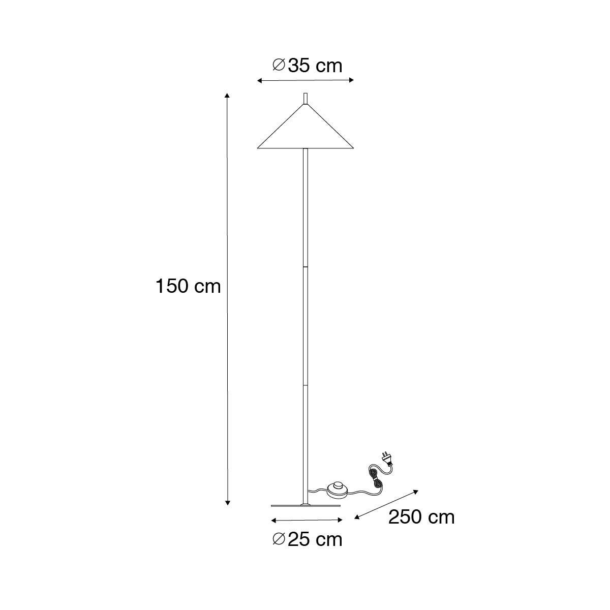 QAZQA - Design vloerlamp | Staande lamp | Lamp | Licht, Zwart - Triangolo | Woonkamer | Slaapkamer - Staal, Rond - LED-compatibel, E27