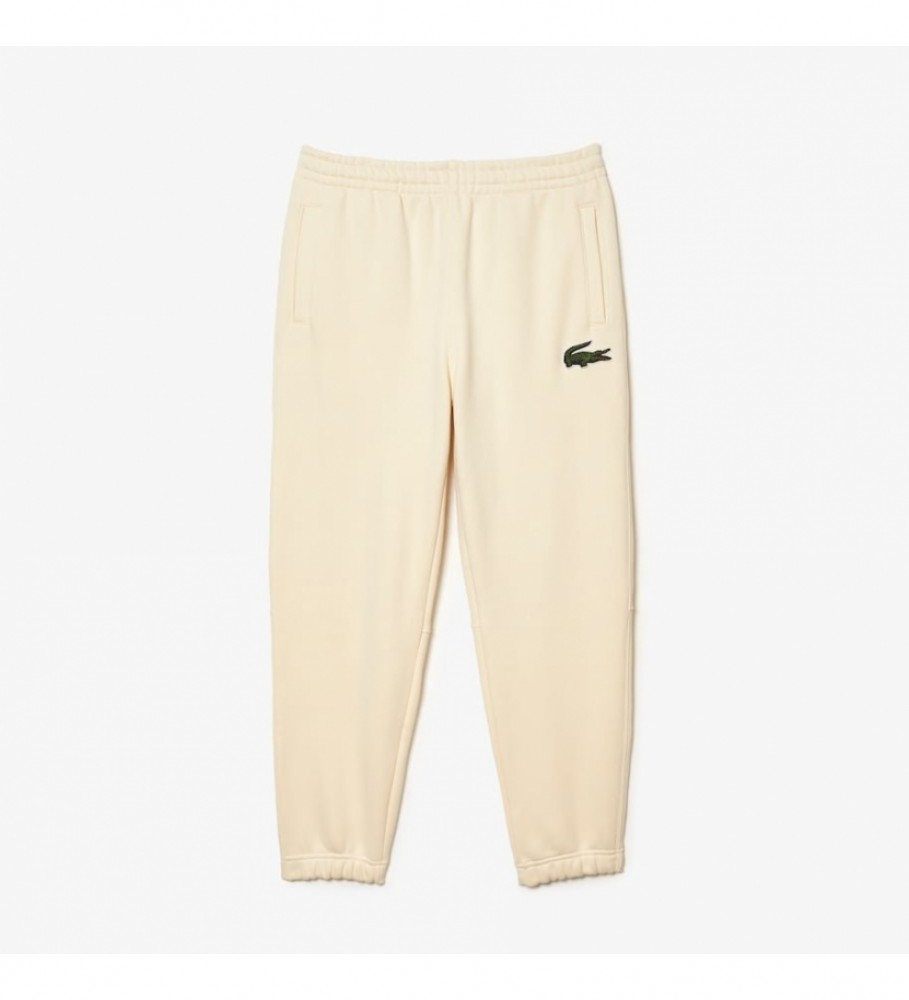 Calça de treino Lacoste unissex em fleece bege.