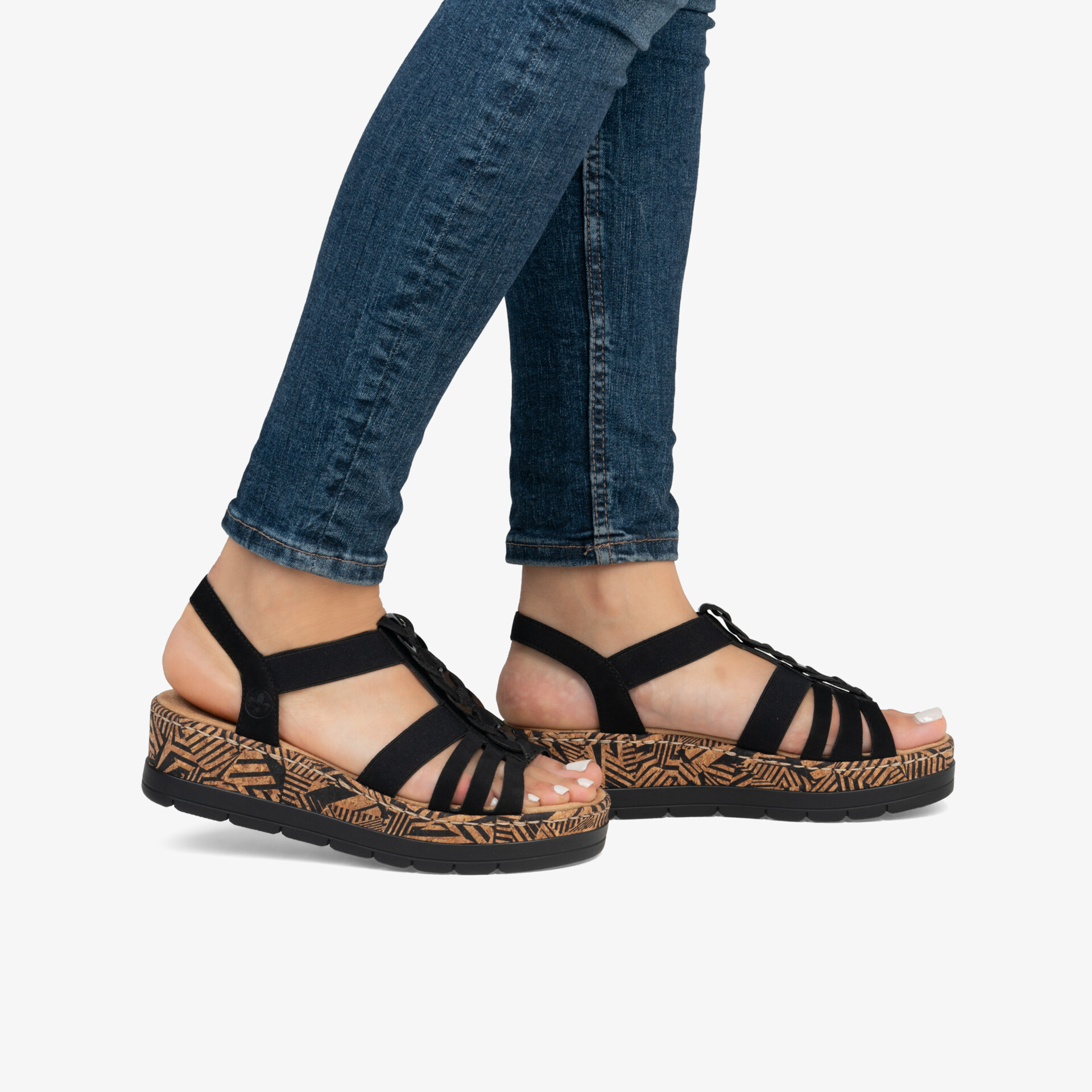 rieker Damen Plateausandalen schwarz