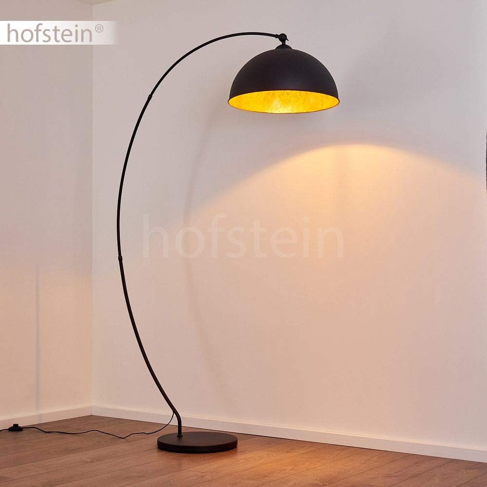 Stehlampe Miranda, Vintage Stehleuchte aus Metall in Schwarz/Gold, 1 x E27-Fassung, Leuchte im Retro-Design m. Fußschalter am Kabel in Blattgold-Optik, ohne Leuchtmittel