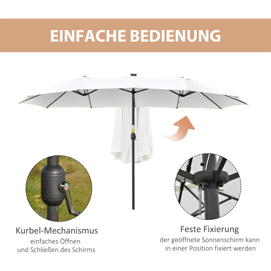 Outsunny Sonnenschirm mit Solar-LED-Leuchte cremeweiß