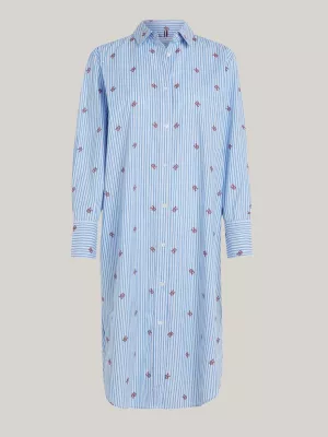 Vestido camisa oversized com monograma listrado