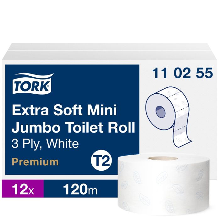 Toiletpapier 110255 Tork T2 mini Jumbo 110255 3laags wit 120 mtr x 10 cm pak à 12 rol (110255)