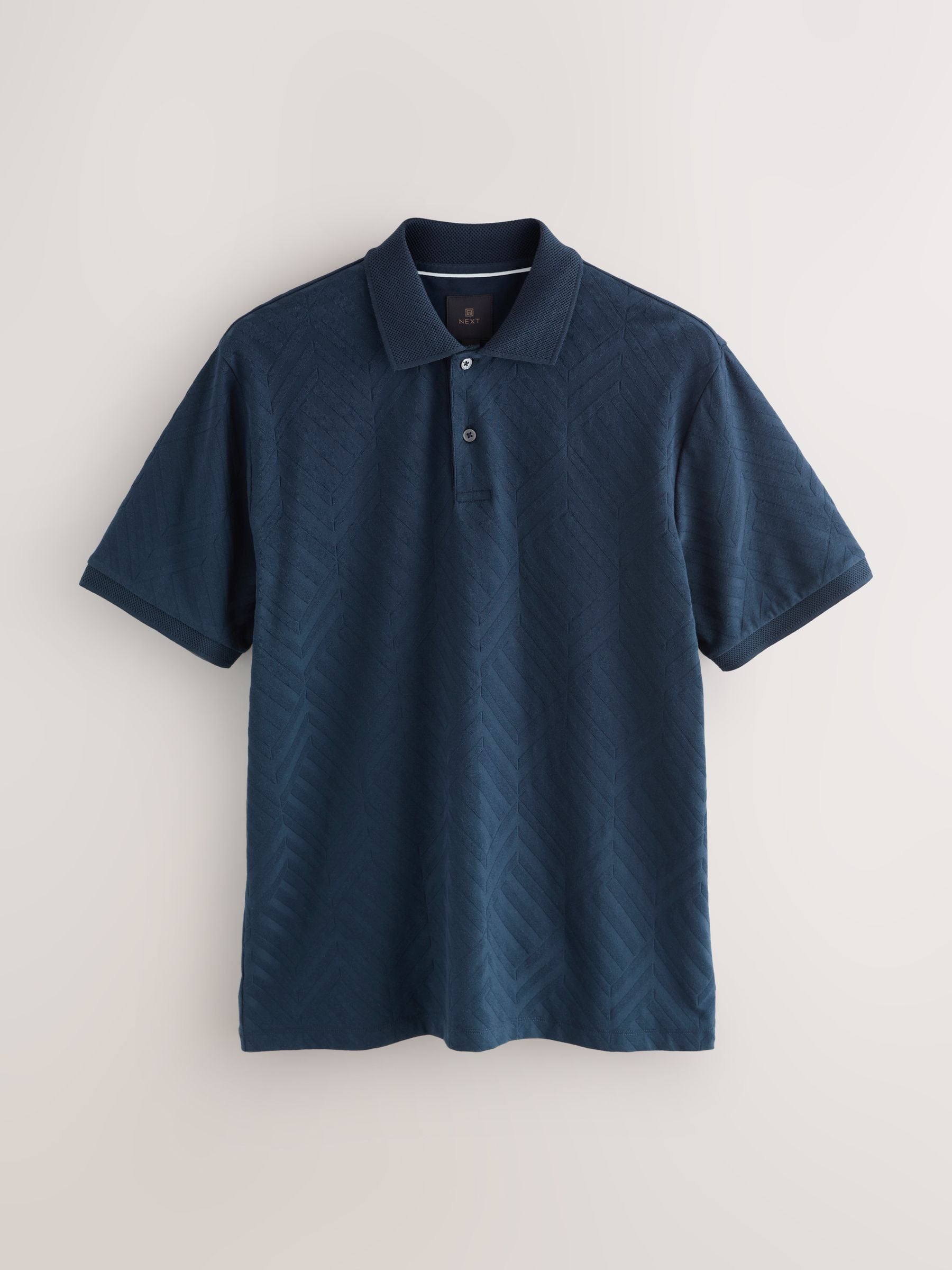 Donkerblauw - Normale Pasvorm - Net jacquard poloshirt