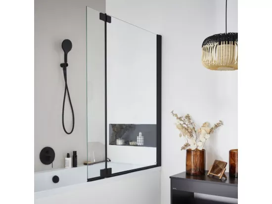 Pack baignoire bain douche antidérapante 150 x 80 JACOB DELAFON Neo blanc mat - v.droite + pare bain noir mat