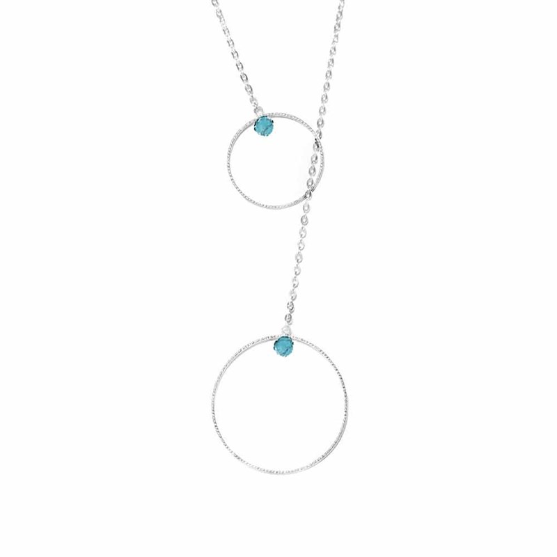 Collier Argent Doré Cravate Bulle Et Turquoise
