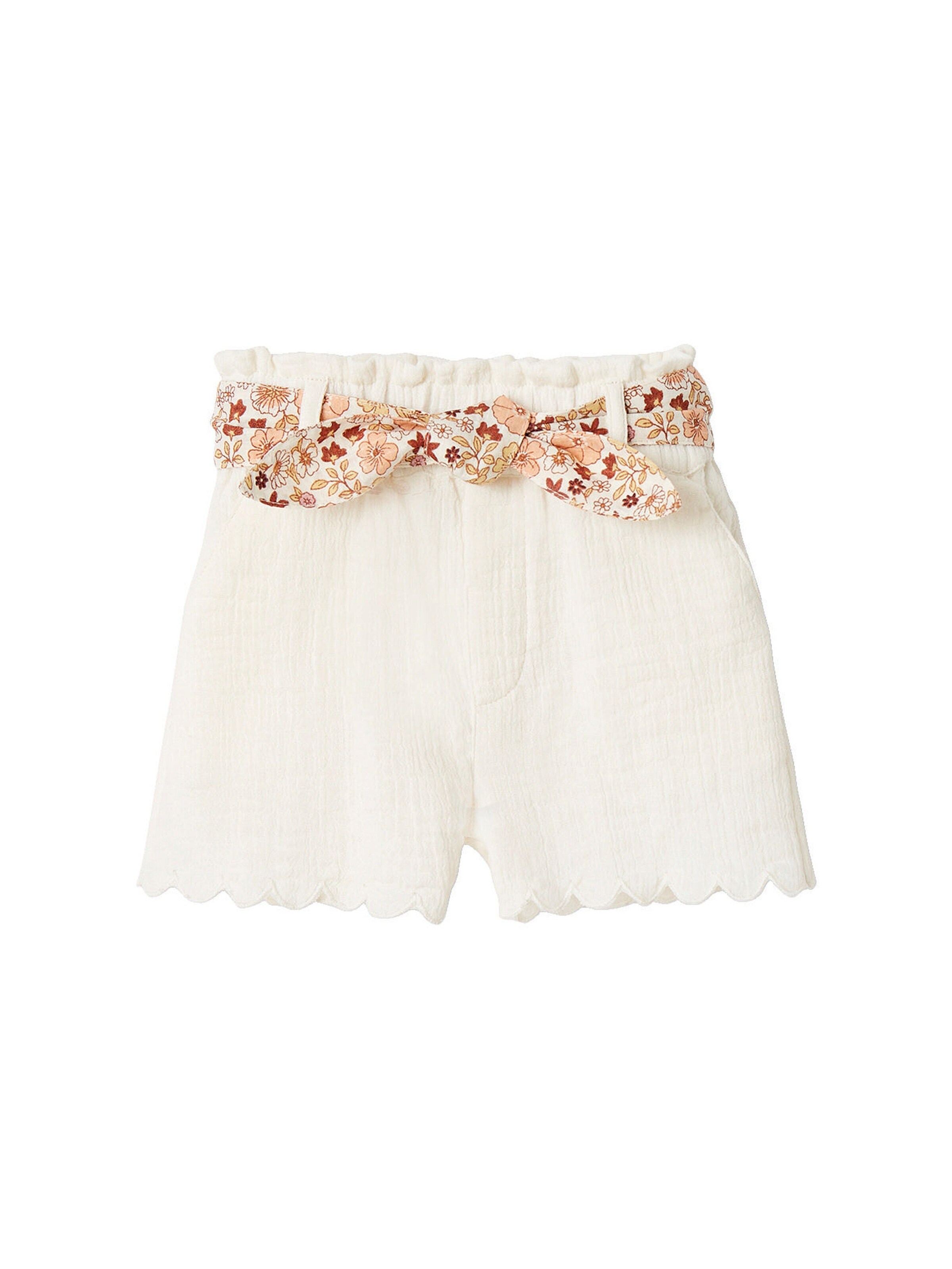 Vertbaudet Baby Musselin-Shorts mit Blumengürtel wollweiß