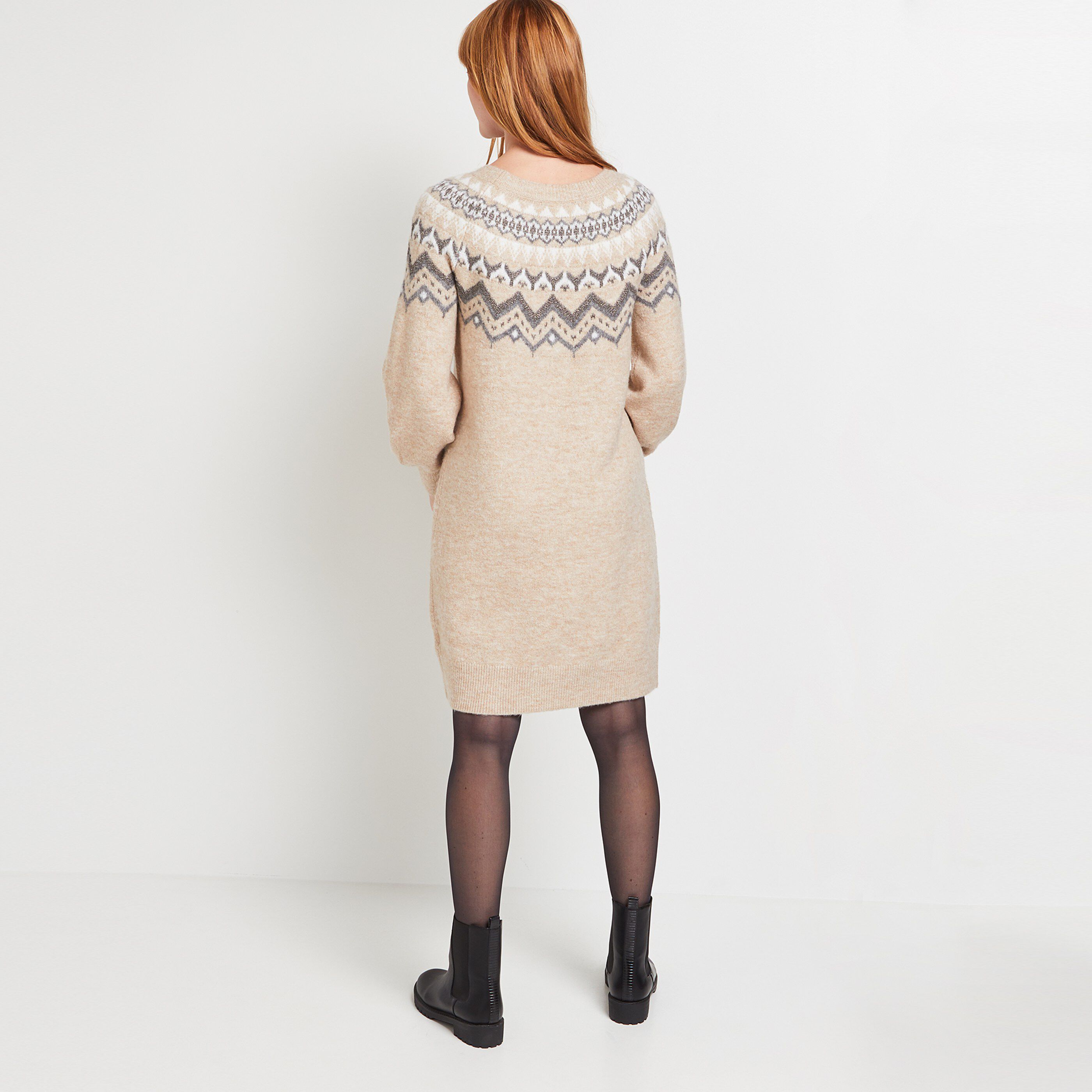 Robe pull jacquard femme - BEIGE