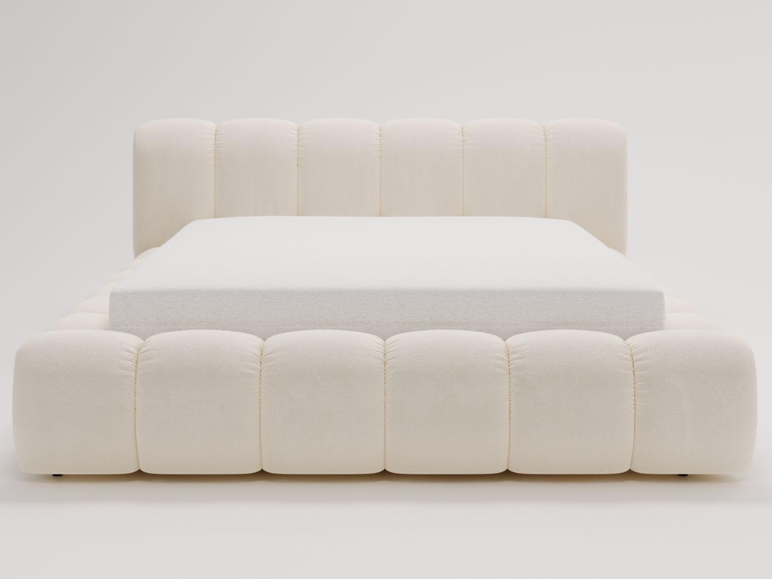 GRAINGOLD Doria Bett 180x200, Polsterbett mit Bettkasten, Polsterbett mit Stauraum, Velour, mit Lattenrost, mit Kopfteil, ohne Matratze (Creme, 180x200)