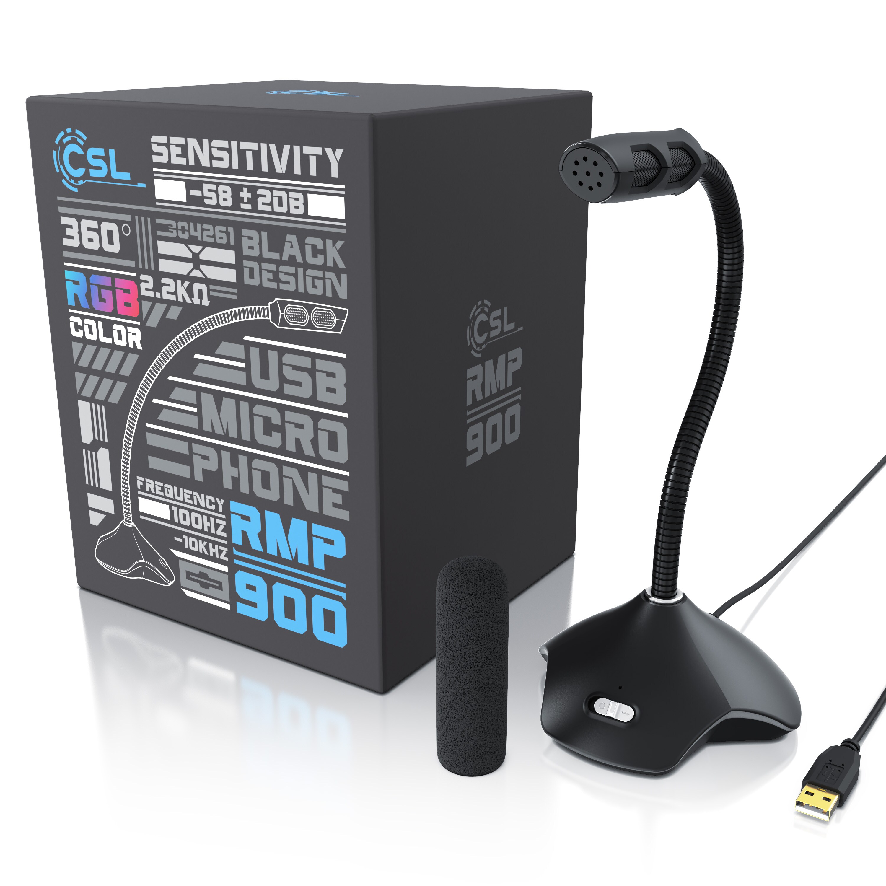 CSL USB Desktop Mikrofon mit RGB Beleuchtung RMP 900 Tischmikrofon / Standmikrofon