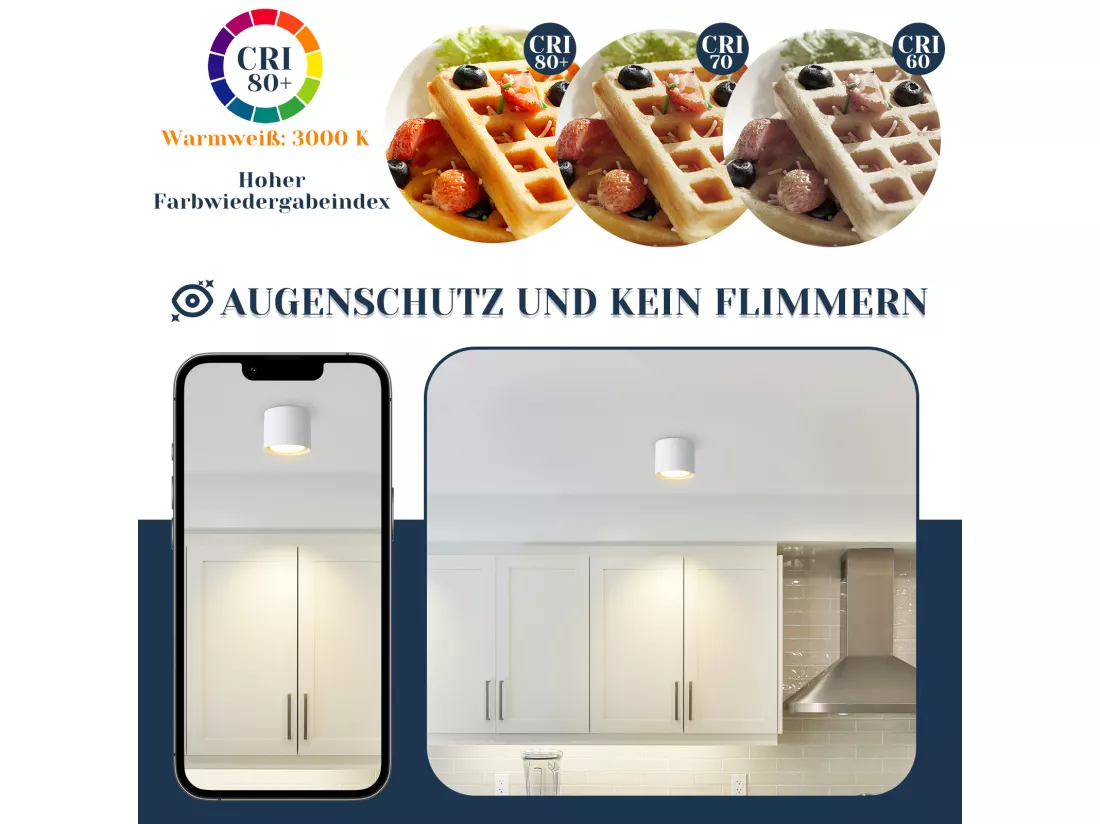 NETTLIFE Plafonnier Spot LED Blanc : Plafond rond en saillie, alum. 230V, ampoule GX53 5W 3000K, pour chambre, couloir