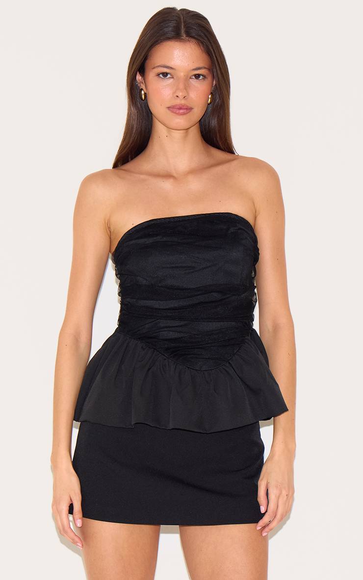 Noir Corset Péplum Superposition En Maille
