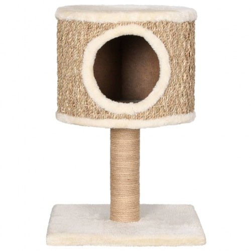 Toca elevada para gatos com poste para arranhar, bege