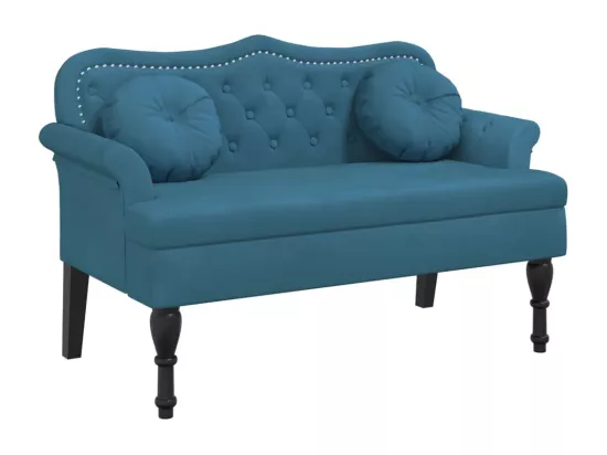 Banc avec coussins bleu 120,5x65x75 cm velours