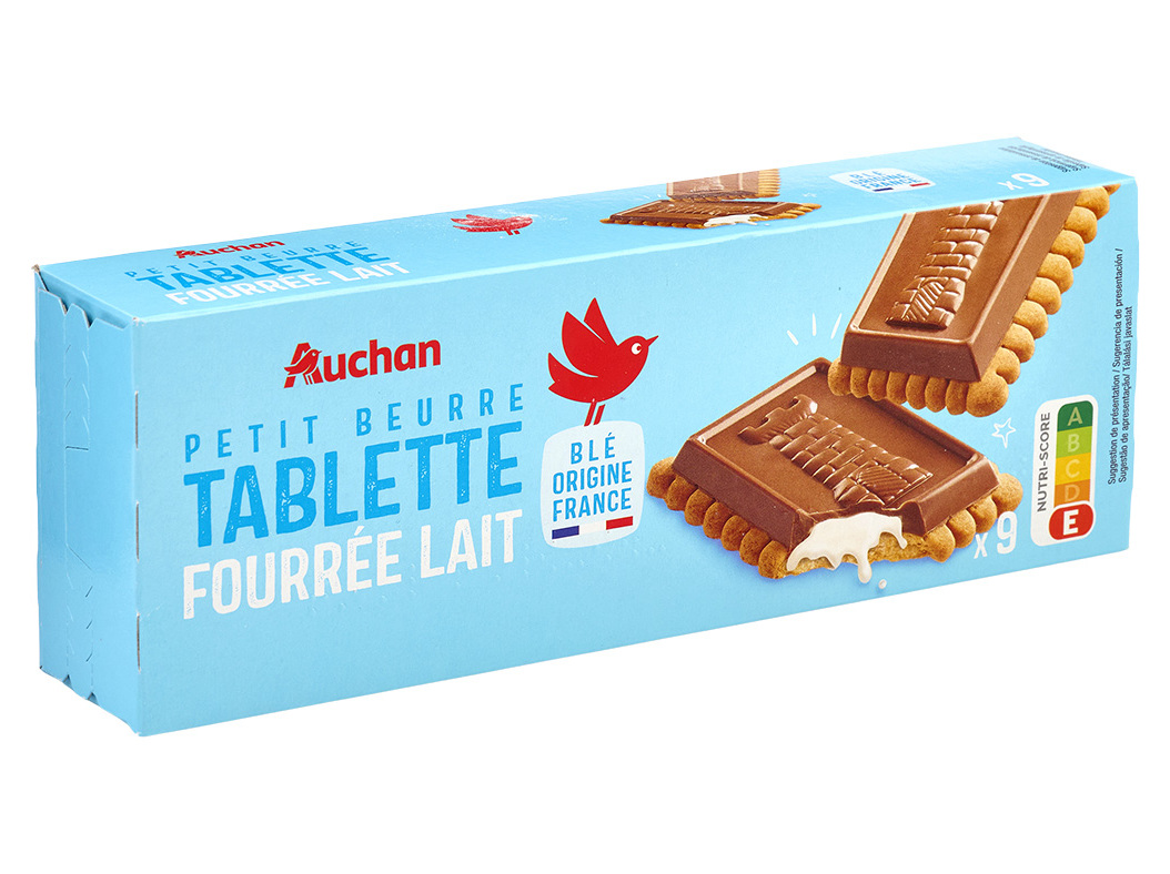 BOLACHA MANTEIGA AUCHAN CHOC LEITE RECH.LEITE 9SAQ 140G