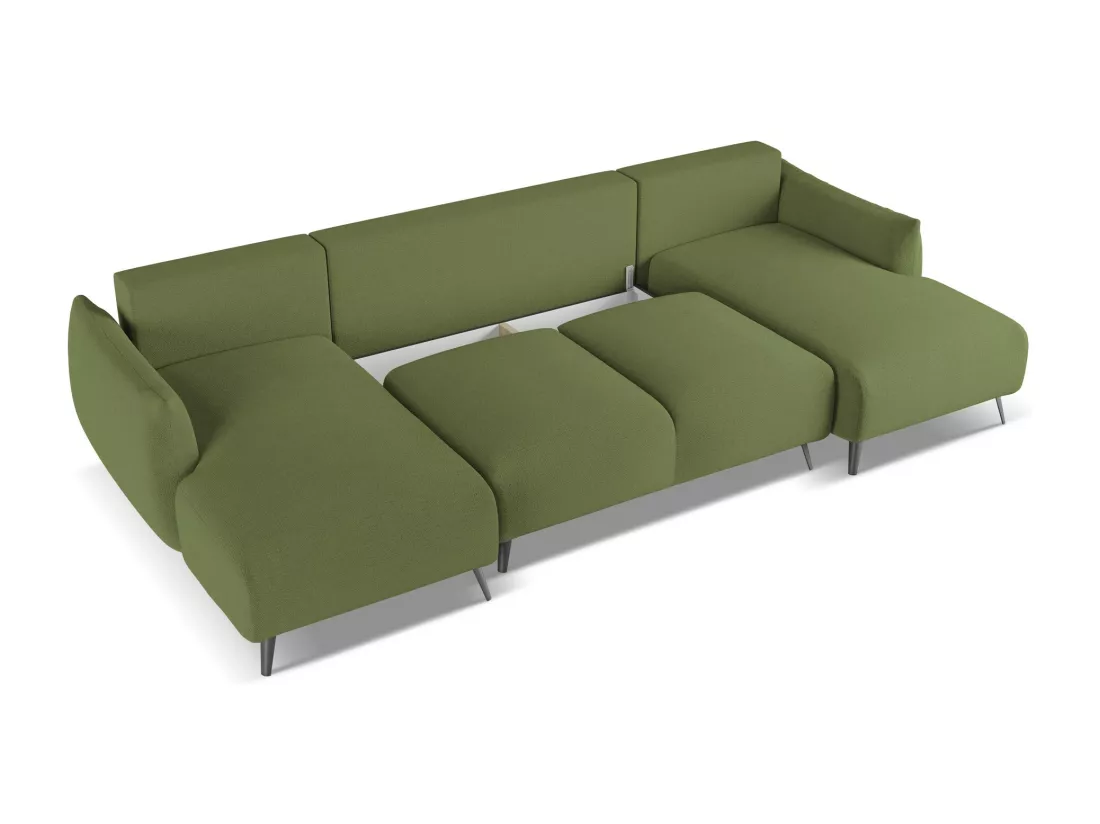 Canapé d'angle panoramique convertible en tissu chenille - bouteille verte - MALIE