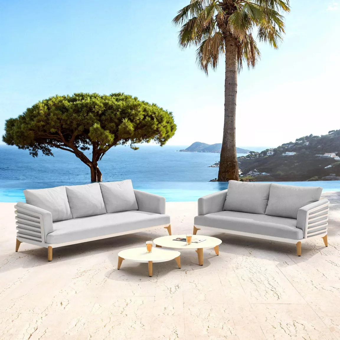 Salon de jardin aluminium 5 places 4 pcs Monte Carlo Blanc et gris clair