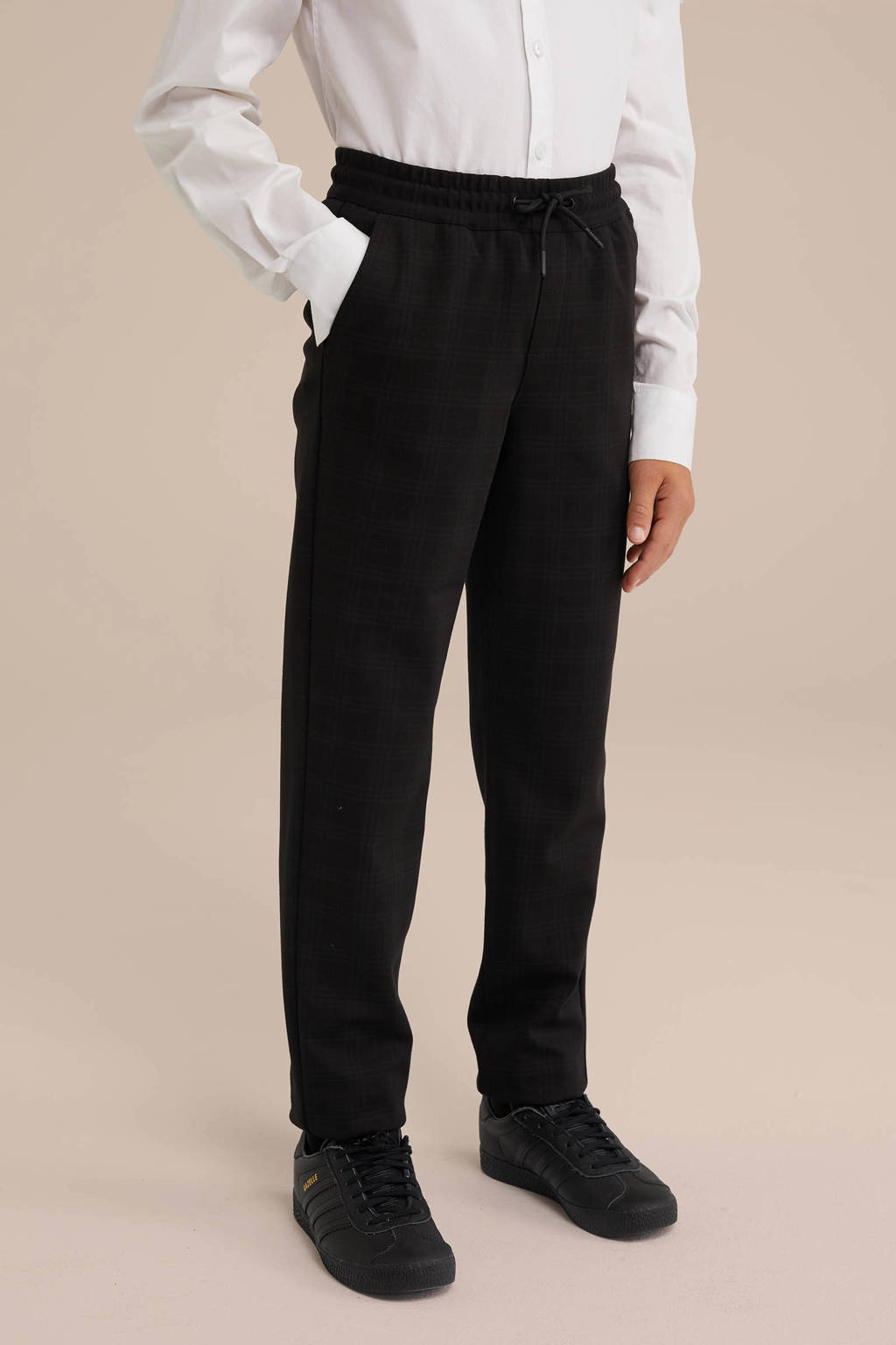 WE Fashion geruite slim fit broek zwart/antraciet