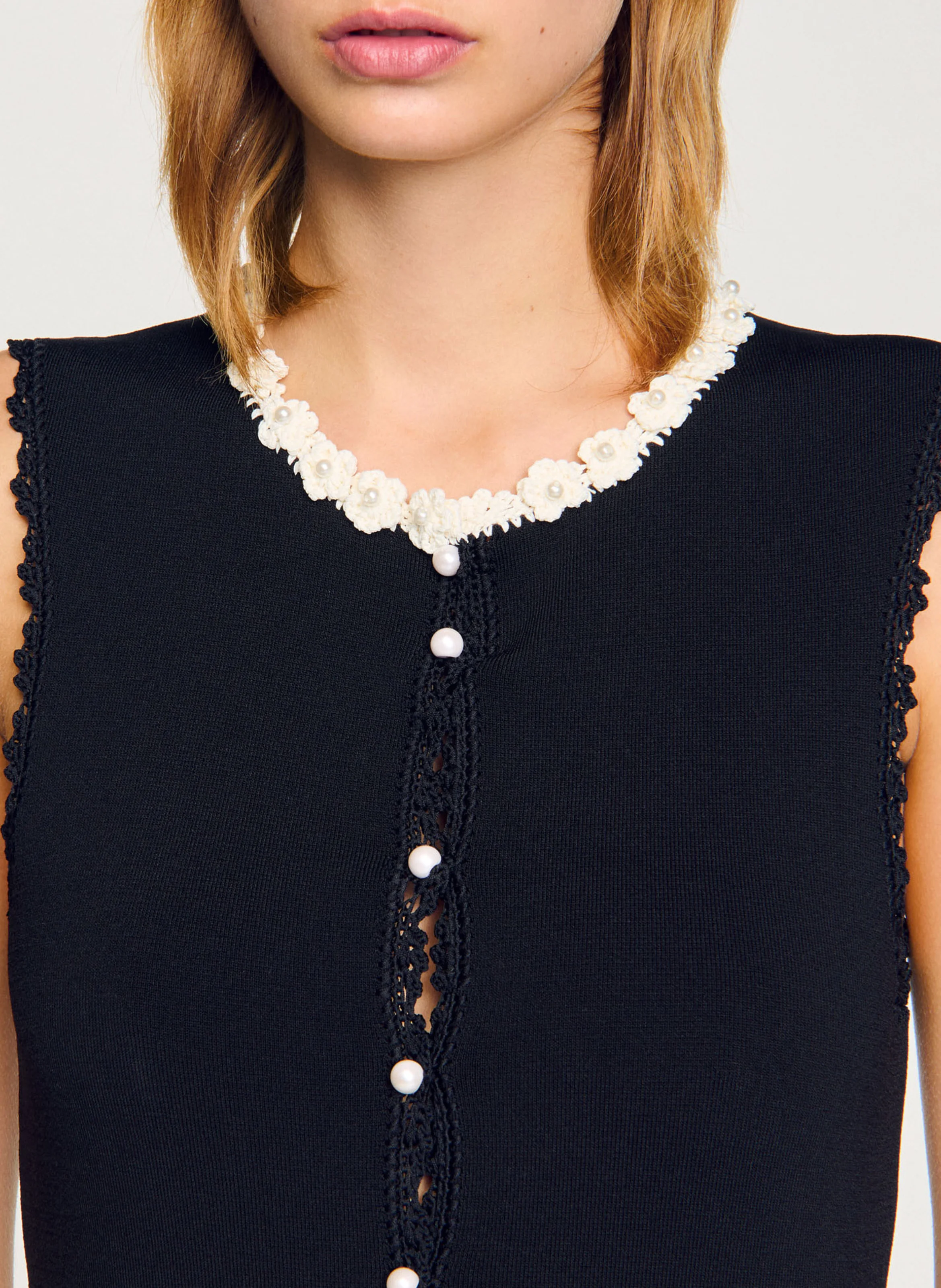 Robe longue à détails crochetés | Noir
