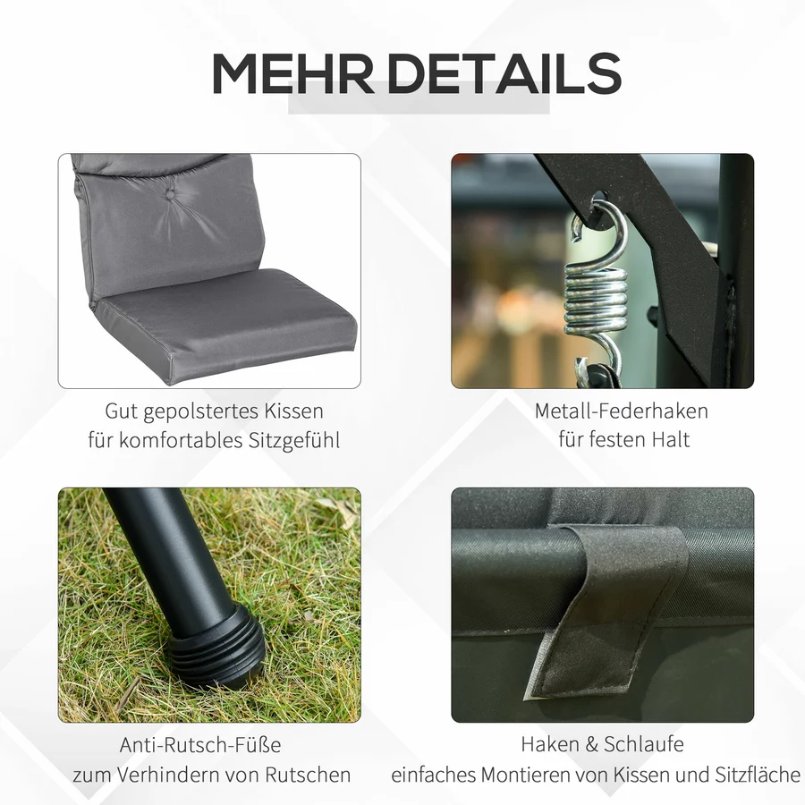 Outsunny 3-Sitzer Hollywoodschaukel mit verstellbarem Sonnendach grau, schwarz
