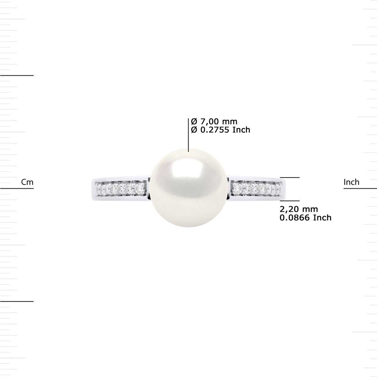 Bague Joaillerie Perle d'Eau Douce 7-8 mm Blanches et Oxydes de Zirconium Argent 925