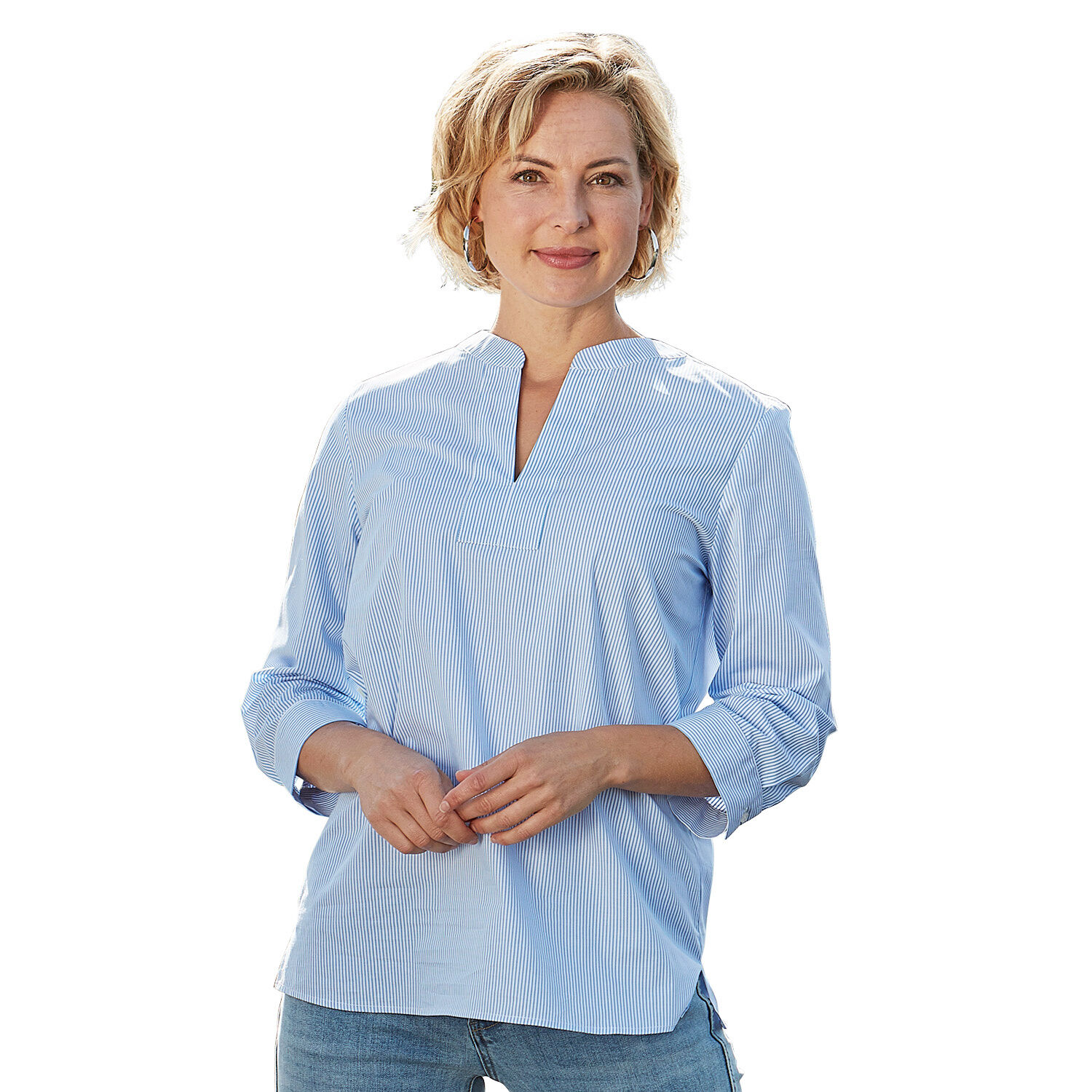 Tunika Bluse aus Baumwolle mit V-Neck