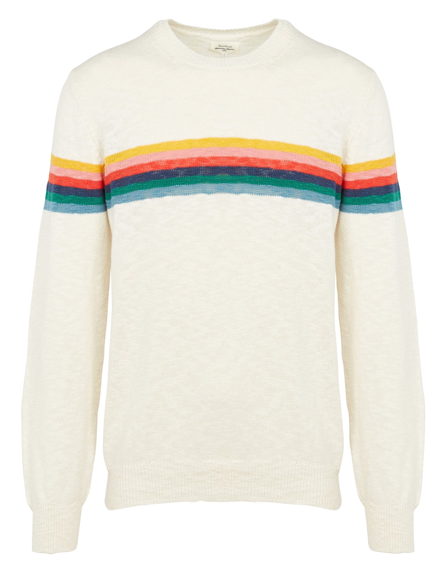 Pull col rond regular-fit rayé en coton| Beige