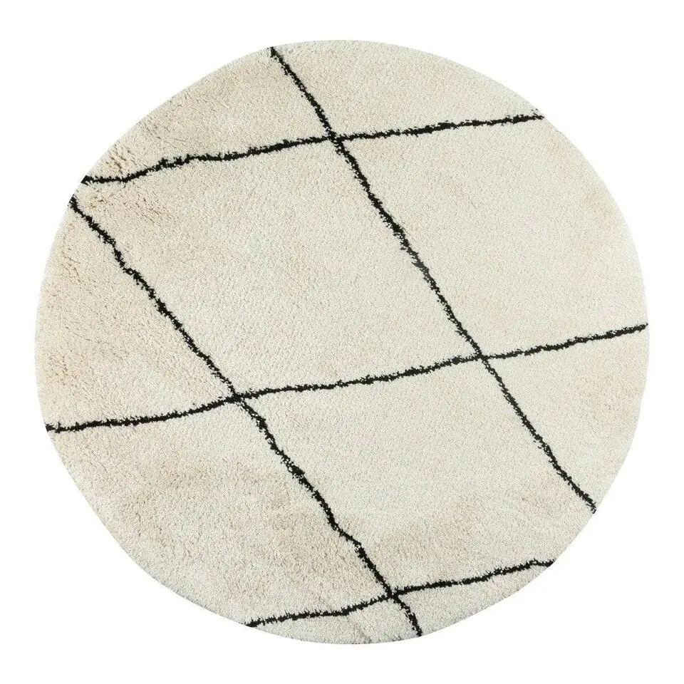 Interieur05 rond berber vloerkleed Nea wit/zwart - 160 x 160 cm